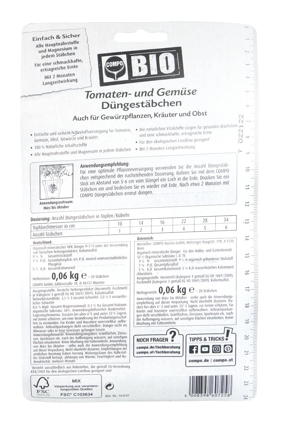 Compo Bio Tomaten- Und Gemüse Düngestäbchen - 20 Stück 2 Compo Bio Tomaten- Und Gemüse Düngestäbchen - 20 Stück – Bild 2