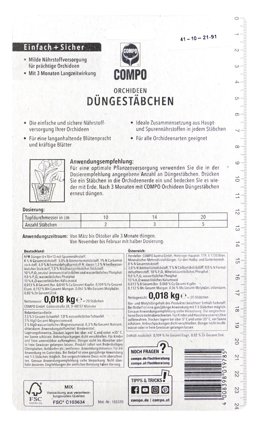 Compo Düngestäbchen Für Orchideen - 20 Stück 2 Compo Düngestäbchen Für Orchideen - 20 Stück – Bild 2