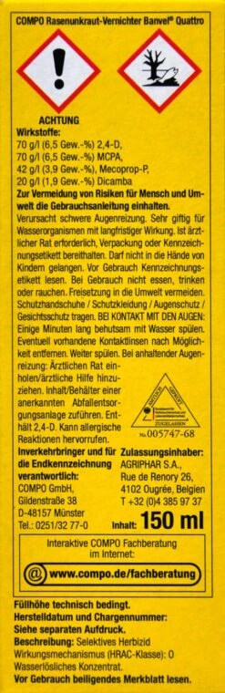Compo Rasenunkraut-Vernichter Banvel Quattro - 150 Ml 6 Compo Rasenunkraut-Vernichter Banvel Quattro - 150 Ml -Garten und Außenbereich Compo20Rasenunkraut Vernichter20Banvel20Quattro 33421 L01