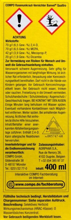 Compo Rasenunkrautvernichter Banvel Quattro - 400 Ml 6 Compo Rasenunkrautvernichter Banvel Quattro - 400 Ml -Garten und Außenbereich Compo20Rasenunkrautvernichter20Banvel20Quattro 33430 L01