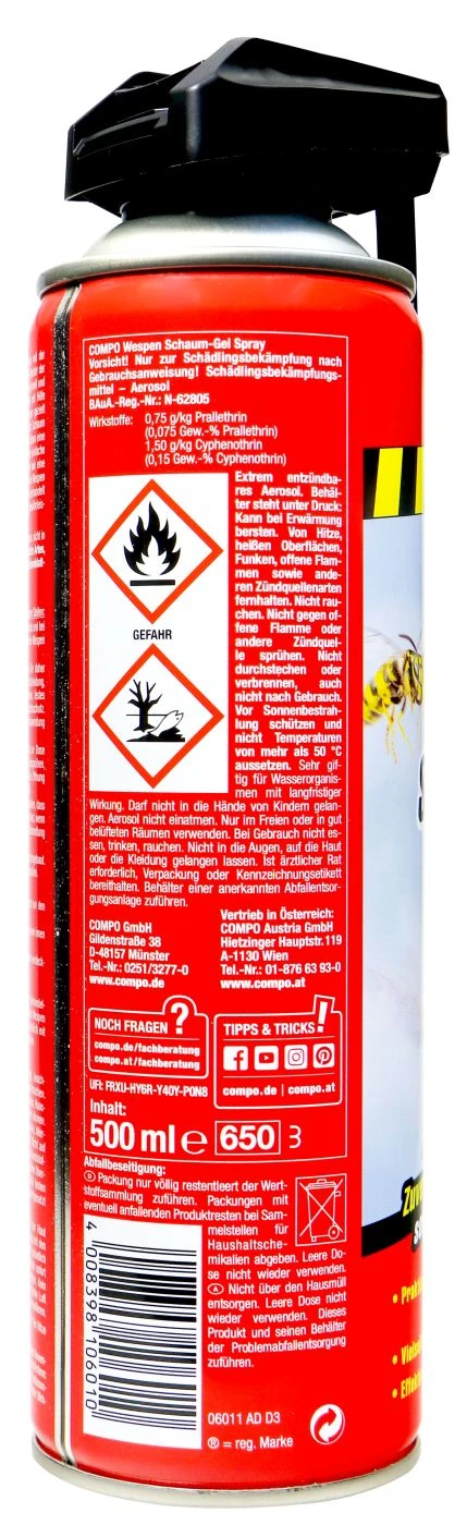 Compo Wespen Schaum-Gel Spray - 0,5 L 3 Compo Wespen Schaum-Gel Spray - 0,5 L – Bild 3
