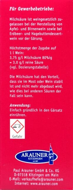 Kitzinger Milchsäure 80 % - 125 G -Garten und Außenbereich Milchsaeure 15148 R01
